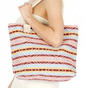 CODE LOVE Rope Handle Beach Tote Large Ikiet Multi Blue Canvas Bag